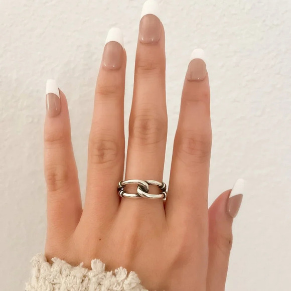 925 Sterling Silver Minimalist Ring Chain Ring Dainty Ring Band Buckle Ring - Picture 3 of 9